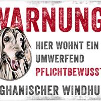 Hundeschild WARNUNG! mit Afghanischem Windhund, wetterbeständiges Warnschild Bild 1
