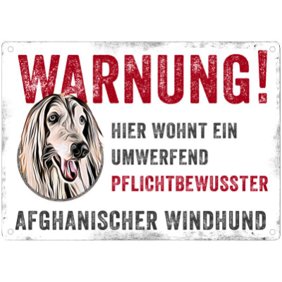 Hundeschild WARNUNG! mit Afghanischem Windhund, wetterbeständiges Warnschild