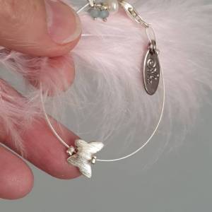 Armband Silber mit Schmetterling, Perle, Edelstein Apatit, minimalistisch Bild 2