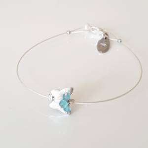 Armband Silber mit Schmetterling, Perle, Edelstein Apatit, minimalistisch Bild 3
