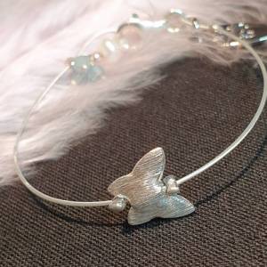 Armband Silber mit Schmetterling, Perle, Edelstein Apatit, minimalistisch Bild 5