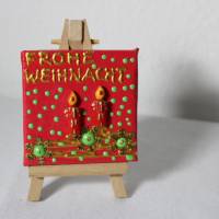 Minibild FROHE WEIHNACHT, kleine Collage Weihnachtsdeko mit Kerzenmotiv aus Polyresin, nette Tischdeko oder Gastgeschenk Bild 2