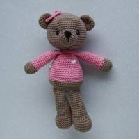 Häkeltier Teddybär Amelie Häkelteddy braun/rosa aus Baumwolle handgemacht tolles Weihnachtsgeschenk Bild 1