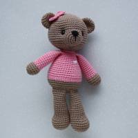 Häkeltier Teddybär Amelie Häkelteddy braun/rosa aus Baumwolle handgemacht tolles Weihnachtsgeschenk Bild 2