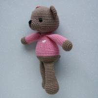 Häkeltier Teddybär Amelie Häkelteddy braun/rosa aus Baumwolle handgemacht tolles Weihnachtsgeschenk Bild 3