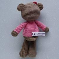 Häkeltier Teddybär Amelie Häkelteddy braun/rosa aus Baumwolle handgemacht tolles Weihnachtsgeschenk Bild 4