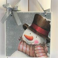 Süßes Holzbild, Weihnachten,  Schneemann, Winter Bild 1