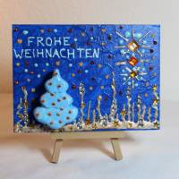 Minibild FROHE WEIHNACHTEN, kleine Collage Weihnachtsdeko mit Bäumchen aus Styropor, nette Tischdeko oder Gastgeschenk Bild 1
