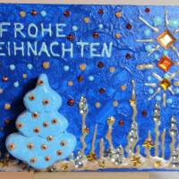 Minibild FROHE WEIHNACHTEN, kleine Collage Weihnachtsdeko mit Bäumchen aus Styropor, nette Tischdeko oder Gastgeschenk Bild 3