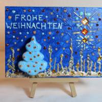 Minibild FROHE WEIHNACHTEN, kleine Collage Weihnachtsdeko mit Bäumchen aus Styropor, nette Tischdeko oder Gastgeschenk Bild 4