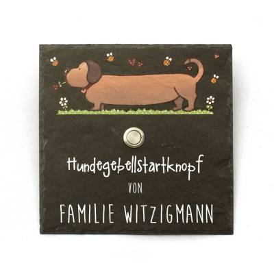 Klingel Schiefer Dackel Wunschtext versch.Varianten, handbemalt, Namensschild Türschild
