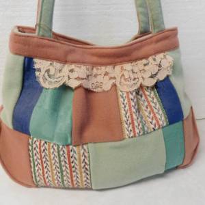 Hand tasche , grüne Woll handtasche , Patchworktasche Bild 4