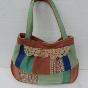 Hand tasche , grüne Woll handtasche , Patchworktasche Bild 8