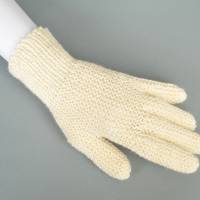 Finger-Handschuhe Wolle handgestrickt naturweiß Teenie/Damen Bild 4