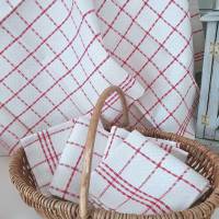 Sechs Geschirrtücher Handtücher Trockentücher aus Halbleinen oder Leinen rot weiß kariert - unbenutzt - Landhaus Vintage Bild 1