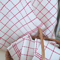 Sechs Geschirrtücher Handtücher Trockentücher aus Halbleinen oder Leinen rot weiß kariert - unbenutzt - Landhaus Vintage Bild 2