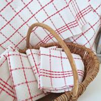 Sechs Geschirrtücher Handtücher Trockentücher aus Halbleinen oder Leinen rot weiß kariert - unbenutzt - Landhaus Vintage Bild 3