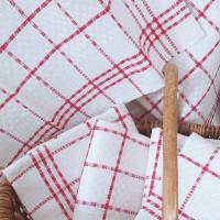 Sechs Geschirrtücher Handtücher Trockentücher aus Halbleinen oder Leinen rot weiß kariert - unbenutzt - Landhaus Vintage Bild 4