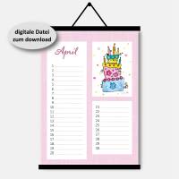 immerwährender Geburtstagskalender zum Selbstausdruck, DIN A4  PDF-Format, Kalender zeitlos Bild 5