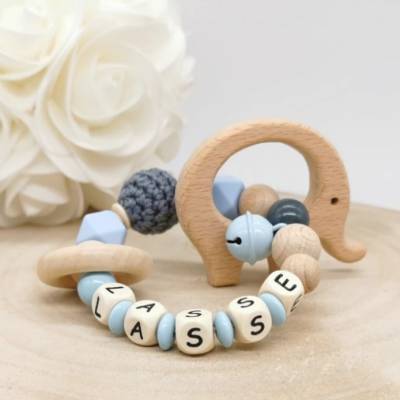 Greifling mit Namen Junge Blau Elefant Geschenk Baby Geburt Taufe