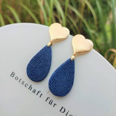 Rochenlederohrringe "Mila blue" - goldfarben
