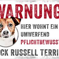 Hundeschild WARNUNG! mit Jack Russell Terrier, wetterbeständiges Warnschild Bild 1