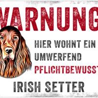 Hundeschild WARNUNG! mit Irish Setter, wetterbeständiges Warnschild Bild 1