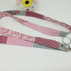 langes Schlüsselband aus Stoff, rosa Töne, ca 57cm lang, 2,5cm breit, handgemachte Geschenkidee für Damen & Schüler Bild 1