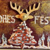Minibild FROHES FEST, kleine Collage Weihnachtsdeko mit Rentierkopf aus Holz, nette Tischdeko oder Gastgeschenk Bild 2