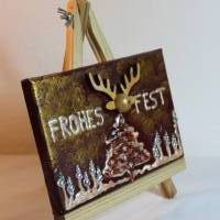 Minibild FROHES FEST, kleine Collage Weihnachtsdeko mit Rentierkopf aus Holz, nette Tischdeko oder Gastgeschenk Bild 4