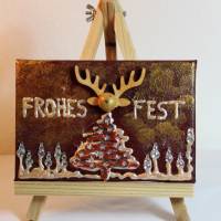 Minibild FROHES FEST, kleine Collage Weihnachtsdeko mit Rentierkopf aus Holz, nette Tischdeko oder Gastgeschenk Bild 5