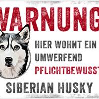 Hundeschild WARNUNG! mit Husky, wetterbeständiges Warnschild Bild 1