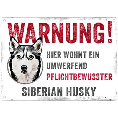 Hundeschild WARNUNG! mit Husky, wetterbeständiges Warnschild