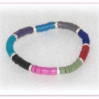 farbenfrohes Armband Heishi Perlen mit Strassrondellen elastisch Bild 1