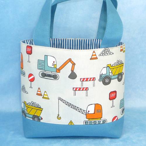 Kindertasche mit Baustellenfahrzeugen, gefüttert | Kindergartentasche | KitaTasche | Stofftasche für Kinder