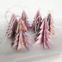 6 Origami Tannenbäume aus Faltpapier Blätter-taupe Weihnachten, Advent, Fest, Anhänger Bild 1