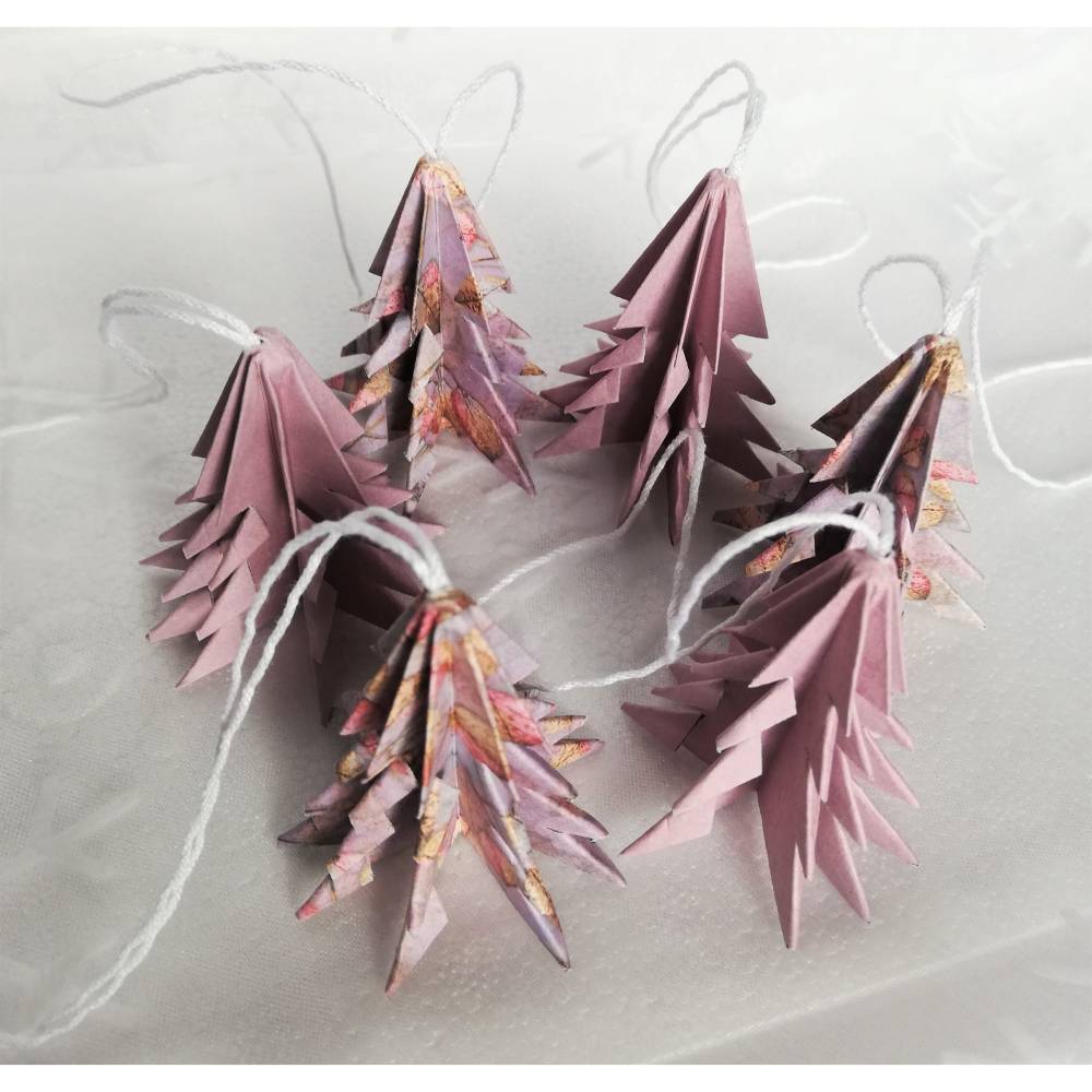 6 Origami Tannenbäume aus Faltpapier Blättertaupe Weihnachten,