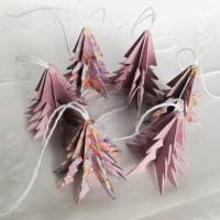 6 Origami Tannenbäume aus Faltpapier Blätter-taupe Weihnachten, Advent, Fest, Anhänger Bild 2