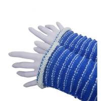 Pulswärmer handgestrickt Merino jeansblau weiß gestreift - Damen - Einheitsgröße - Modell 56 Bild 3
