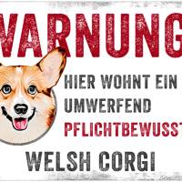 Hundeschild WARNUNG! mit Welsh Corgi, wetterbeständiges Warnschild Bild 1