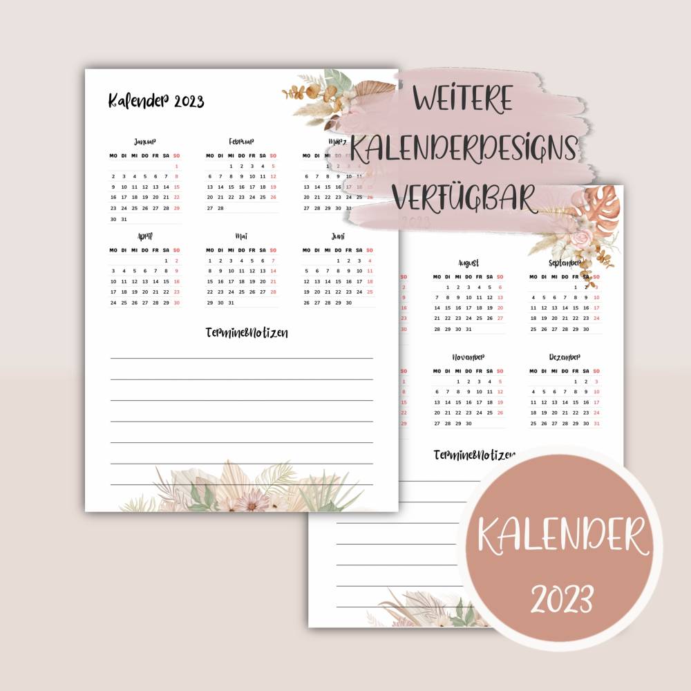 Kalender 2023 zum Ausdrucken A4 12 Monate 2 Seiten | Plan,