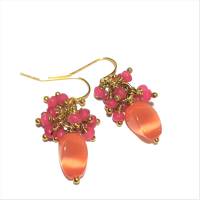Ohrringe Katzenauge Herbst orange schillernde Tropfen Schmuck pink Achat facettiert cluster Bild 2