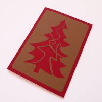 Weihnachtskarte mit stilisiertem Weihnachtsbaum in Rot und Natur, handgemacht Bild 2