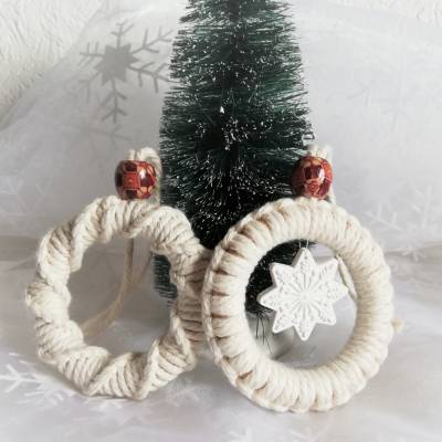 2 Baumanhänger Makramee natur, Boho, skandinavian style, Weihnachten, Schneeflocke Raysin
