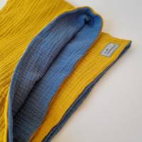 Wickelloop MUSSELIN Bio - Color-Blocking in senfgelb-jeansblau - von he-ART by helen hesse Bild 8