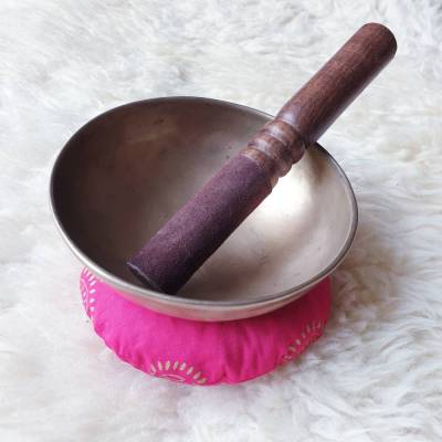 Klangschalenkissen „INDIA 3“  * für Meditation / Yoga * Multicolor* mit Bio-Dinkelspelz Füllung * Pink*