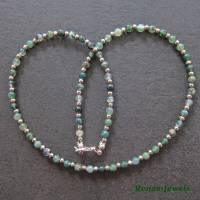 Edelstein Kette Achat Perlen grün silberfarben Edelsteinkette kurz Collier Handgefertigt Bild 1