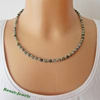 Edelstein Kette Achat Perlen grün silberfarben Edelsteinkette kurz Collier Handgefertigt Bild 2