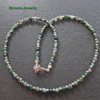Edelstein Kette Achat Perlen grün silberfarben Edelsteinkette kurz Collier Handgefertigt Bild 3