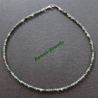 Edelstein Kette Achat Perlen grün silberfarben Edelsteinkette kurz Collier Handgefertigt Bild 4